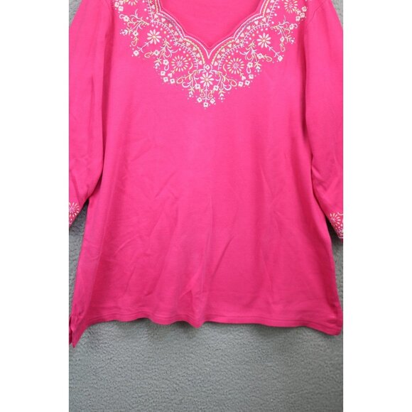 Quacker Factory Embroidered Rhinestones 3/4 Sleeve Tunic-Large-Cottagecore - Picture 2 of 13